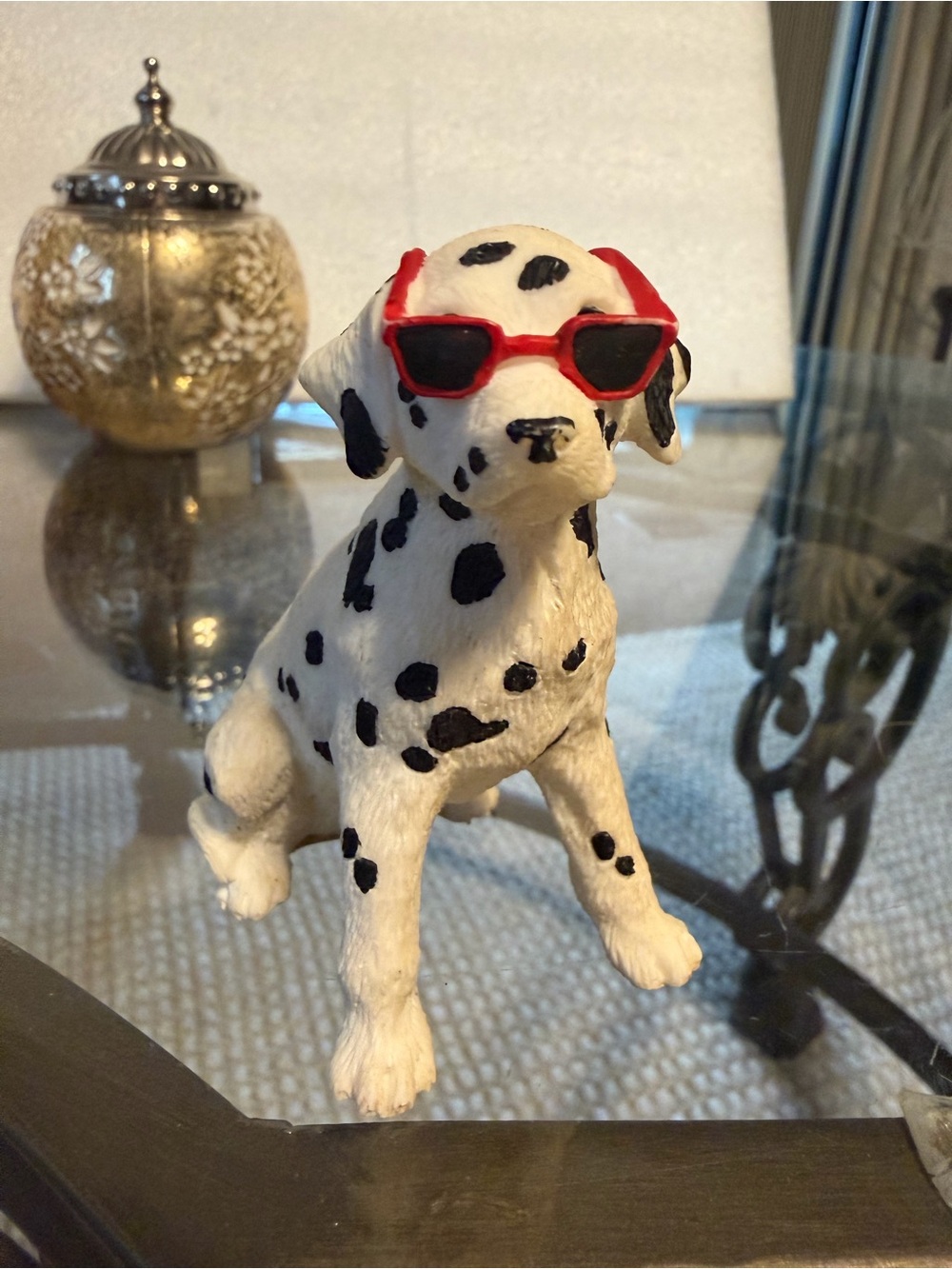 Westland resinDalmatian Dog Toy Figurine with Red Sunglasses - Playful Pet Decor